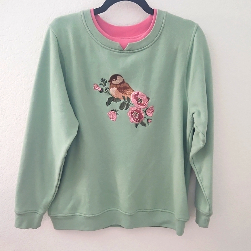 Granny Sweatshirt with Bird and Floral Embroidery SZ Large